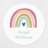 Boho Rainbow Pink Navy Senard Name Waterproof Etiketten (Design 2)