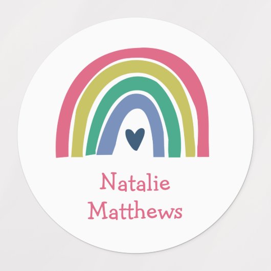 Boho Rainbow Pink Navy Senard Name Waterproof Etiketten (Design 1)