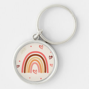 Boho Rainbow Polka Dots and Harts Neutral Color Schlüsselanhänger