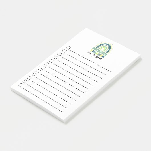 Boho Rainbow Preschool Lehrer grün blau Post-it Klebezettel (angewinkelt)