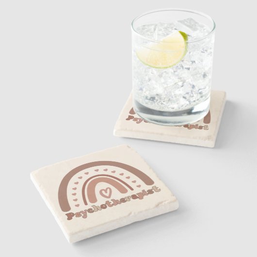 Boho Rainbow Psychotherapeut Steinuntersetzer (Seitenansicht)