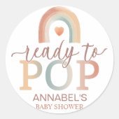Boho Rainbow "Ready to Pop" Babyduschklemme - Runder Aufkleber (Vorderseite)