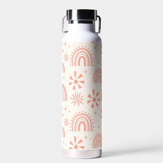 Boho Rainbow Retro Summer Floral Pattern Trinkflasche (Vorne)