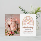 Boho Rainbow Rose Gold Foto Geburtsankündigung Folieneinladung (Stehend vorne)