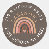 Boho Rainbow-Rücksendeadresse Runder Aufkleber (Vorderseite)