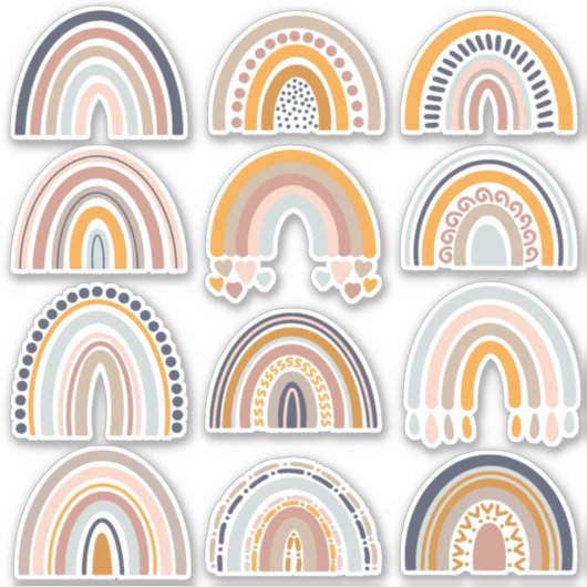 Boho Rainbow Rustic Scrapbook 12 Hübsch Stickers Aufkleber (Vorderseite)