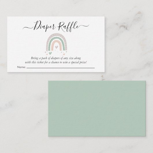 Boho Rainbow Sage Diaper Raffle Dusche Begleitkarte (Vorne/Hinten)