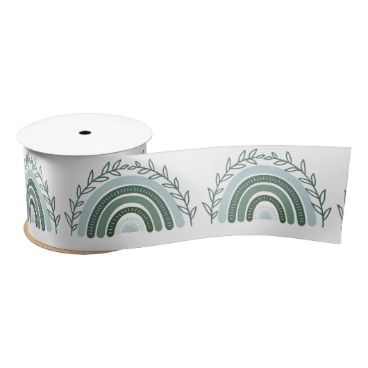 Boho Rainbow Satin Ribbon, Sage Green Satinband (Spule)