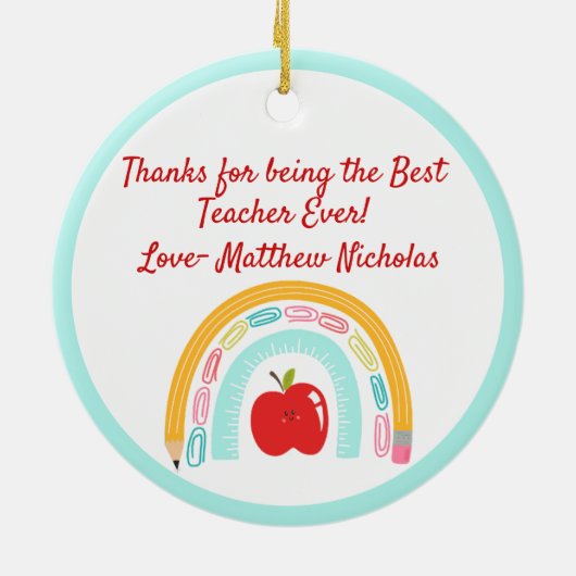 Boho Rainbow School Custom Christmas Geschenk Keramik Ornament (Hinten)