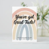 Boho Rainbow Sie haben Großes Geschmacksgeschäft G Dankeskarte (Stehend Vorderseite)