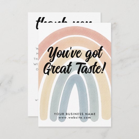 Boho Rainbow Sie haben Großes Geschmacksgeschäft G Dankeskarte (Vorne/Hinten)