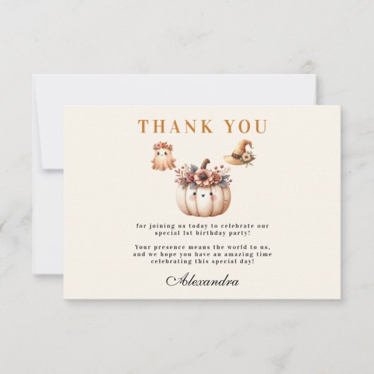 Boho Rainbow Spooky Erster Geburtstag Dankeskarte (Vorderseite)