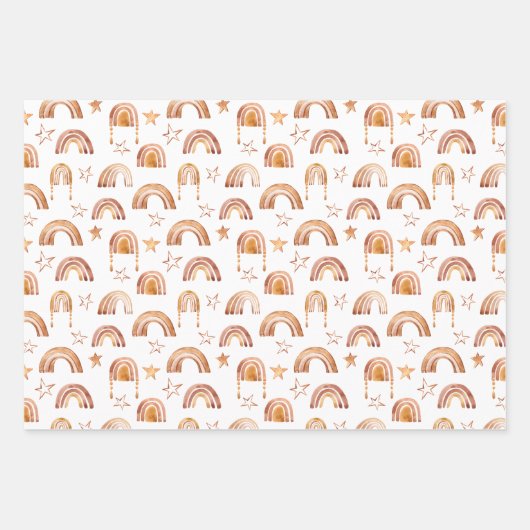 Boho Rainbow Stars Terracotta Brown Babydusche Geschenkpapier Set (Vorderseite 2)