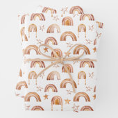 Boho Rainbow Stars Terracotta Brown Babydusche Geschenkpapier Set (Beispiel)