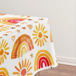 Boho Rainbow Sun Stars Watercolor Pastellmuster Tischdecke
