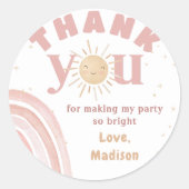 Boho Rainbow Sunshine Pink Birthday Sticker (Vorderseite)