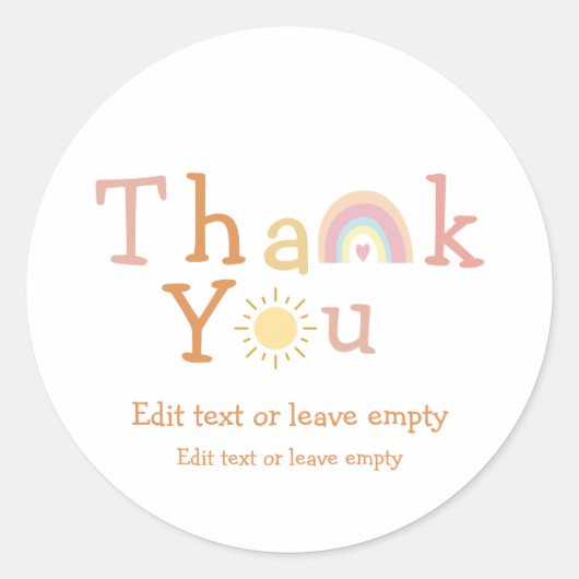 Boho Rainbow Sunshine Vielen Dank für Ihr klassisc Runder Aufkleber (Vorderseite)