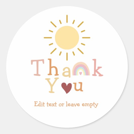 Boho Rainbow Sunshine Vielen Dank Runder Aufkleber (Vorderseite)