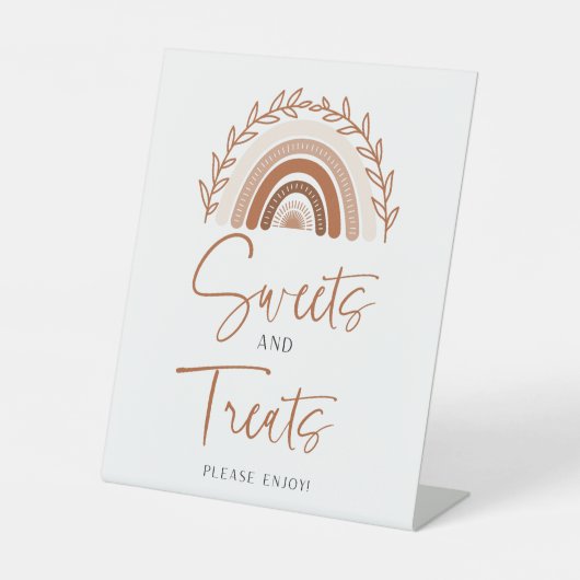 Boho Rainbow Süßigkeiten und Leckereien Baby Dusch Sockelschild (Vorderseite)