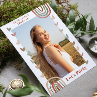 Boho Rainbow Sweet 16 Moderne Geburtstagsparty Einladung