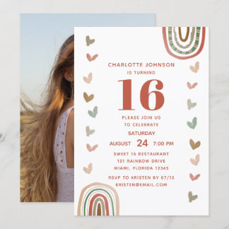 Boho Rainbow Sweet 16 Moderne Geburtstagsparty Einladung