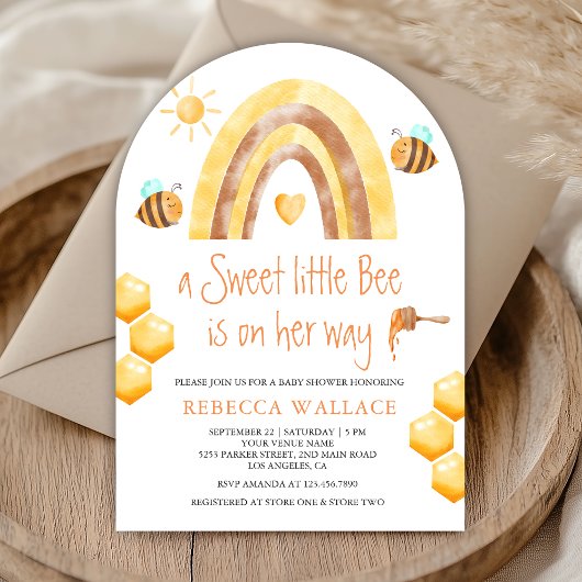Boho Rainbow Sweet Little Bee Arch Baby Shower Einladung