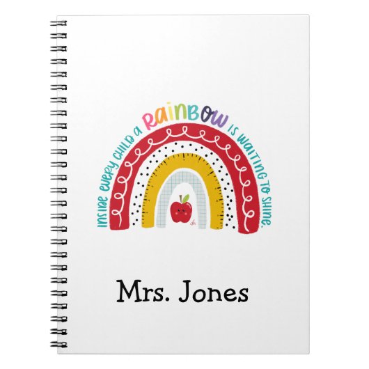 Boho Rainbow Teachers Notebook, Geschenk für Lehre Notizblock (Vorderseite)