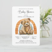 Boho Rainbow Teddy Bear Baby Shower Einladung (Stehend Vorderseite)