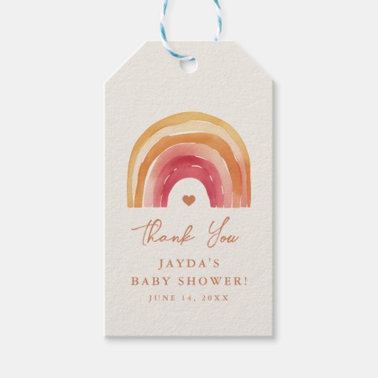 Boho Rainbow Terracott Baby Dusche Vielen Dank Geschenkanhänger (Vorderseite)
