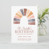 Boho Rainbow Terracotta Bisque Kid Birthday Party Einladung (Stehend Vorderseite)