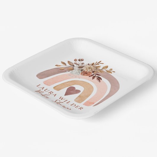 Boho Rainbow Terracotta Brown Rust Baby Dusche Pappteller (Gewinkelt)