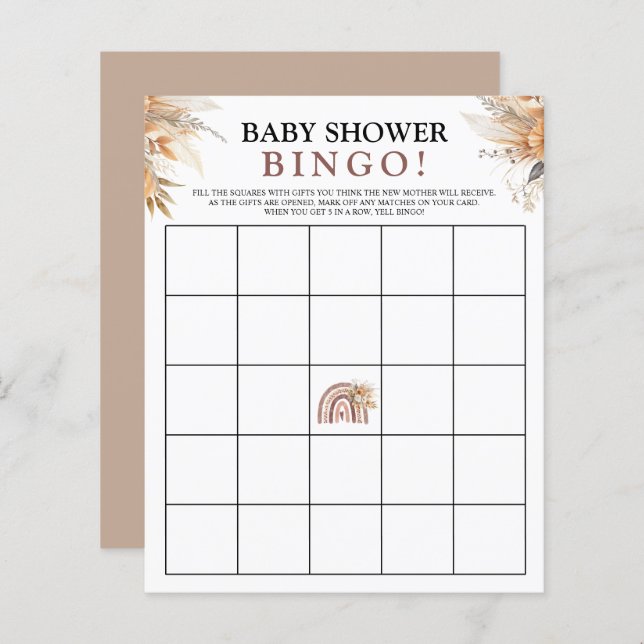 Boho Rainbow Theme | Baby Shower Bingo Game (Vorne/Hinten)