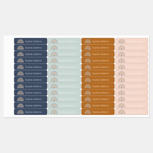 Boho Rainbow Theme Waterproof Kids Name Labels Etiketten (Blatt)