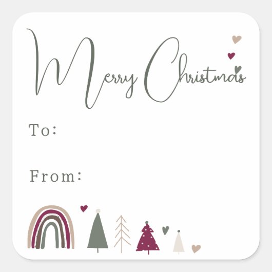 Boho Rainbow und Herz frohe Weihnachten bis Von Quadratischer Aufkleber (Vorderseite)