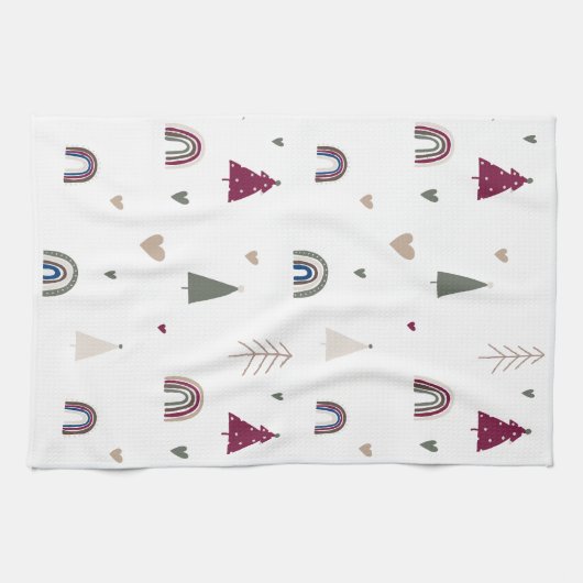 Boho Rainbow und Herz Weihnachtsküche Handtuch (Horizontal)