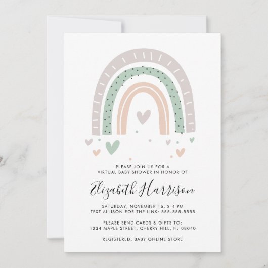 Boho Rainbow Virtual Baby Shower Einladung (Vorderseite)