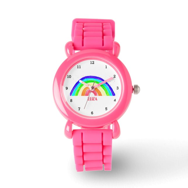 Boho Rainbow Wasserfarbe Niedlich Girls Pink Kinde Armbanduhr (Vorderseite)