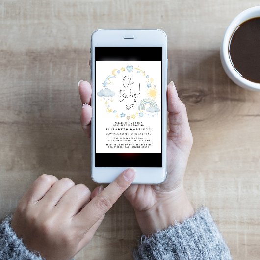 Boho Rainbow Watercolor Baby Boy Dusche Einladung