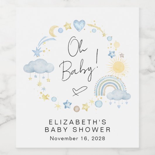 Boho Rainbow Watercolor Baby Boy Dusche Weinetikett (Einzelnes Label)