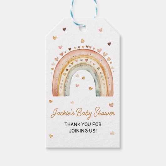 Boho Rainbow Watercolor Babydusche Geschenkanhänger (Vorderseite)