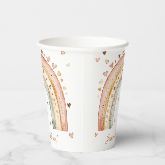 Boho Rainbow Watercolor Babydusche Pappbecher (Rechts)