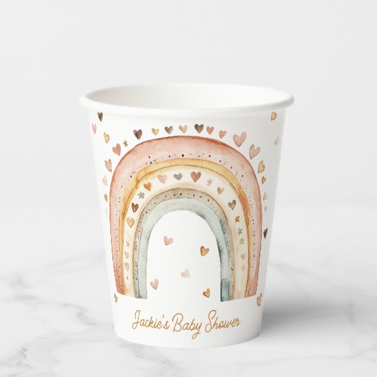 Boho Rainbow Watercolor Babydusche Pappbecher (Vorderseite)