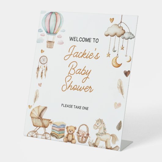 Boho Rainbow Watercolor Babydusche Sockelschild (Vorderseite)