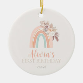 Boho Rainbow Watercolor Erster Geburtstag Keramik Ornament