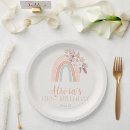 Boho Rainbow Watercolor Erster Geburtstag Pappteller