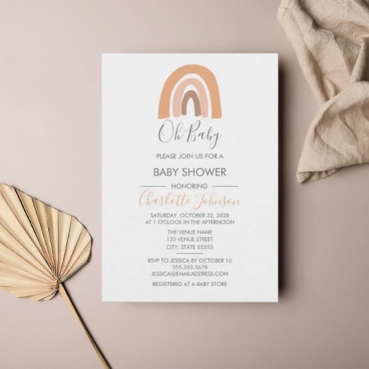 Boho Rainbow Watercolor Girl Babydusche Einladung