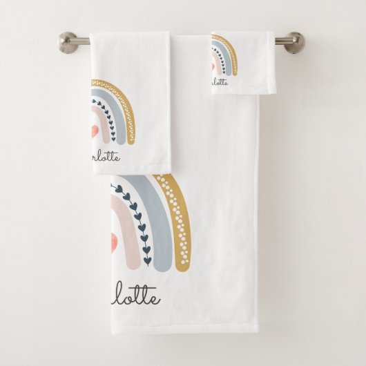 Boho Rainbow Watercolor Girl Badhandtuch Set (Insitu)