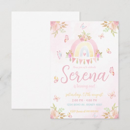 Boho Rainbow Watercolor Invitation (Vorne/Hinten)