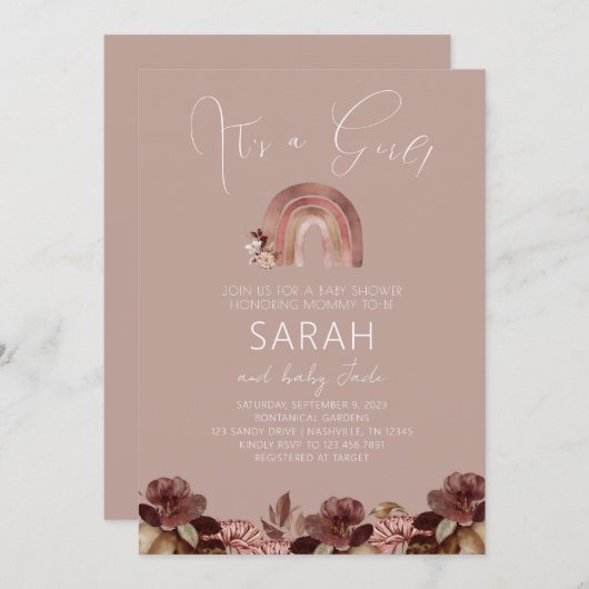 Boho Rainbow Watercolor Kinderdusche Einladung (Vorne/Hinten)