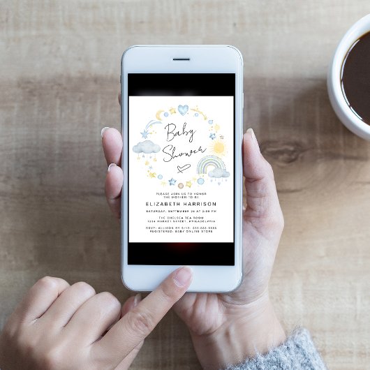 Boho Rainbow Watercolor Kinderdusche Einladung